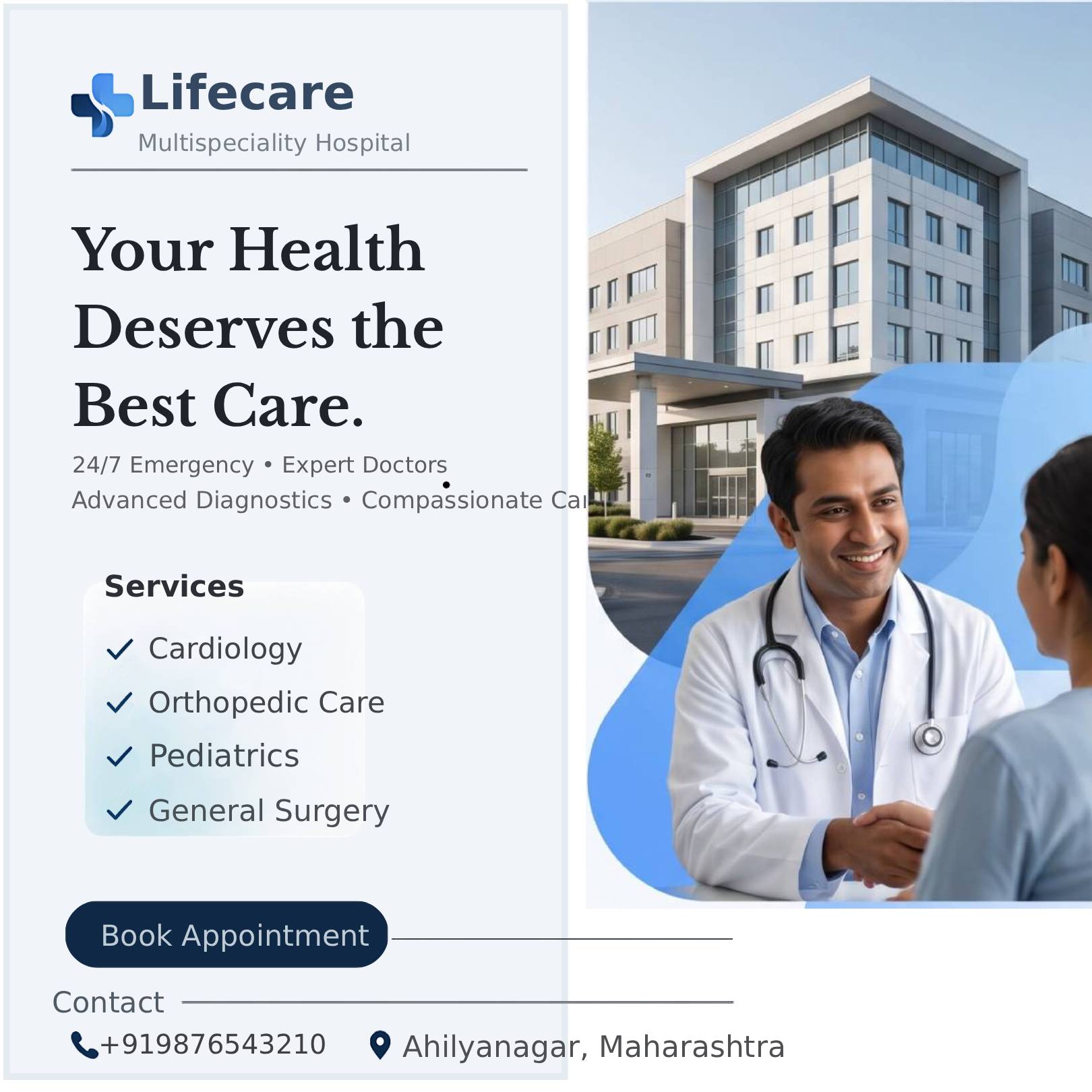 LifeCare Hospital building Savedi Ahilyanagar